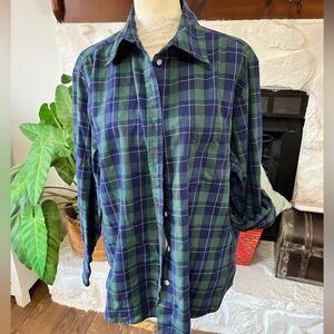 Allison Daley Women’s Navy and Forest Green Plaid Button Down Shirt Size 20W